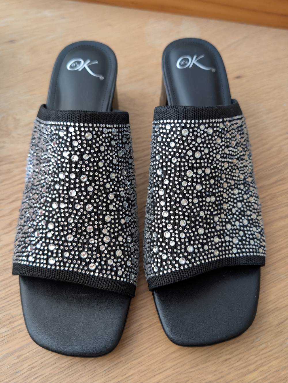 Women's US 13 Black Sequin Open Toe Block Heel